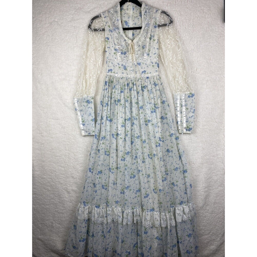 Jessica McClintock Gunne Sax Floral Lace Maxi Dress Cottage Core Prairie Vintage